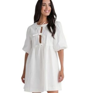 Joie White Babydoll Bow Tie Dress Mini Puff‎ Sleeve Size XS